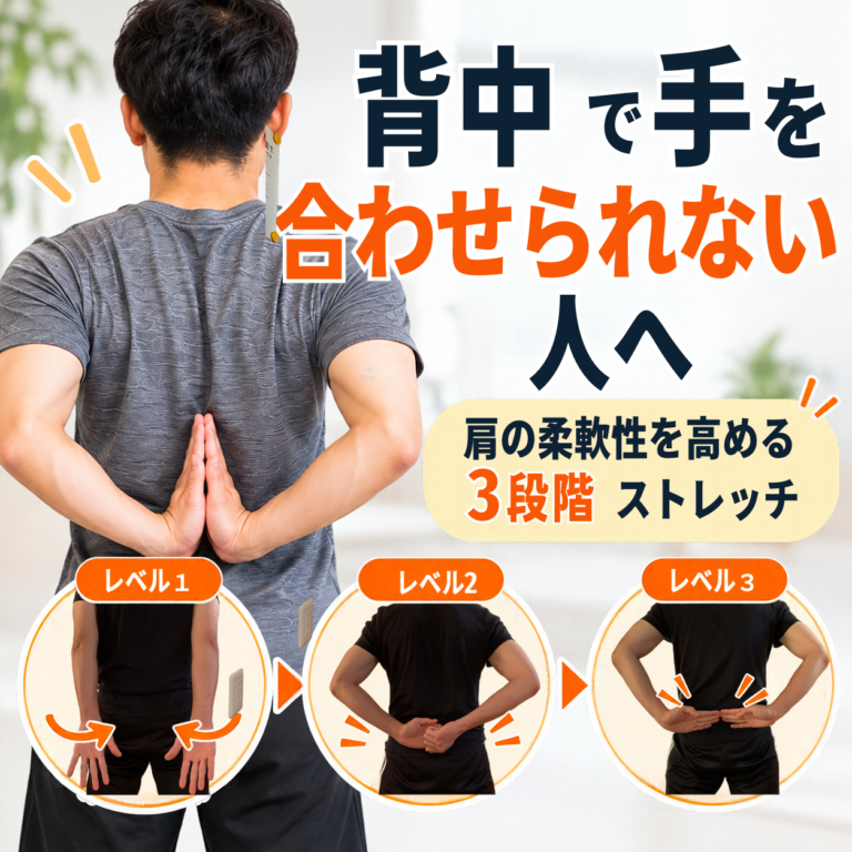 「背中で手を合わせられない人へ」 肩の柔軟性を高める3段階ストレッチ