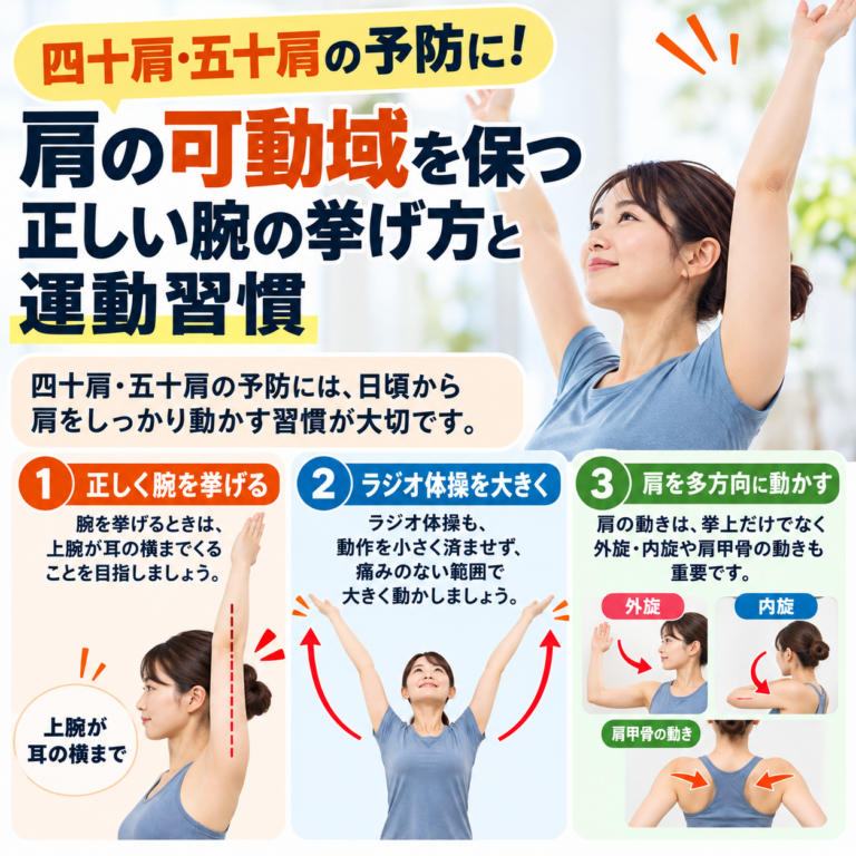 四十肩・五十肩の予防に！肩の可動域を保つ正しい腕の挙げ方と運動習慣